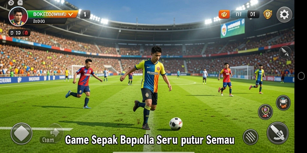 Gameplay menarik BOKEDOMINO dengan aksi sepak bola yang mendebarkan.