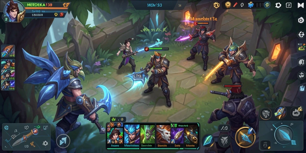 Tangkapan layar gameplay MERDEKA138 menampilkan aksi seru dalam pertempuran MOBA.